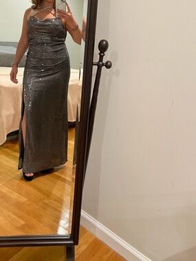 Metallic Sequin Gown with Side Slit